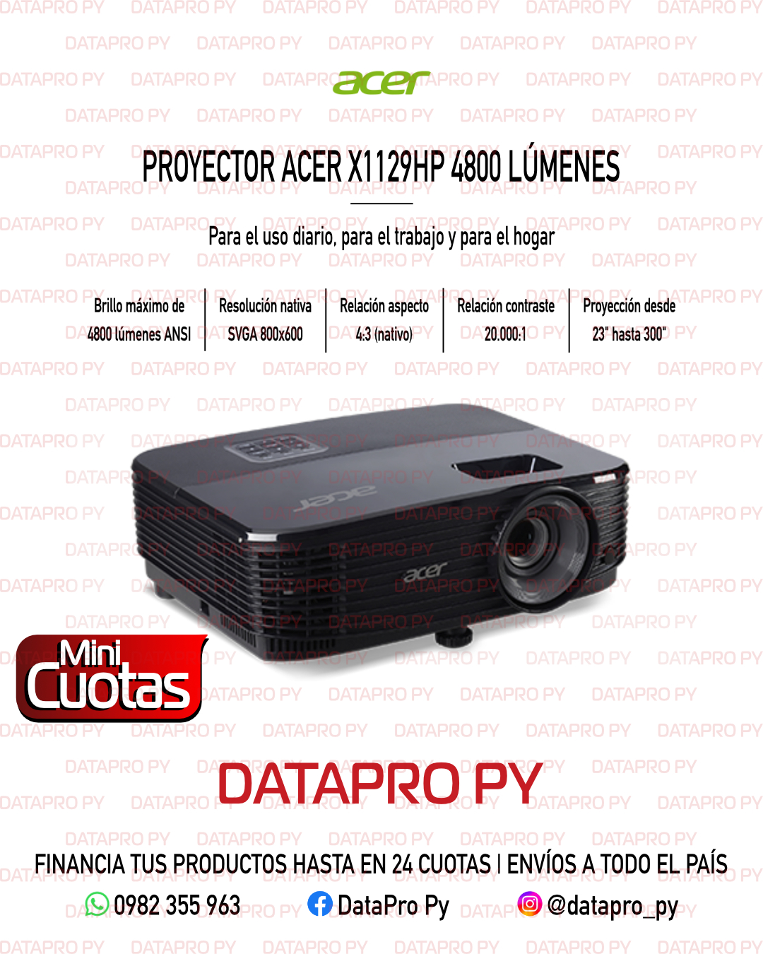 Proyector Acer X1129HP 4800 Lúmenes